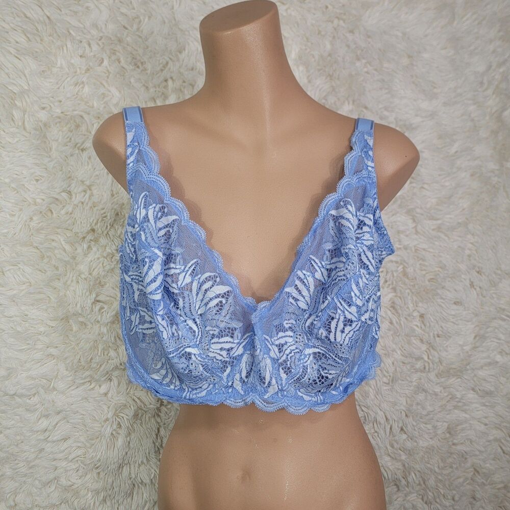 Paramour Women's Plus Size 42H Paridot Unlined Lace Bra Underwire 115073 Blue O